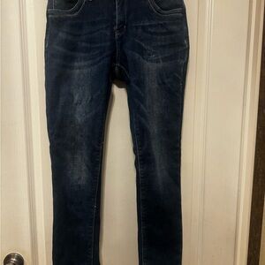 Women's Fuzzy Fleece Lined Skinny Jeans in Dark Blue